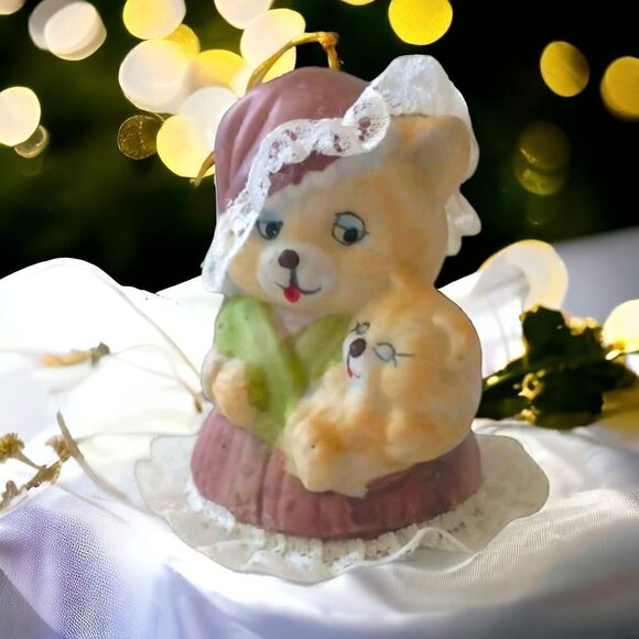 Caring Critters Chimer Ornament Bisque Porcelain Christmas Bell Mom Kitty Kitten - Picture 16 of 16